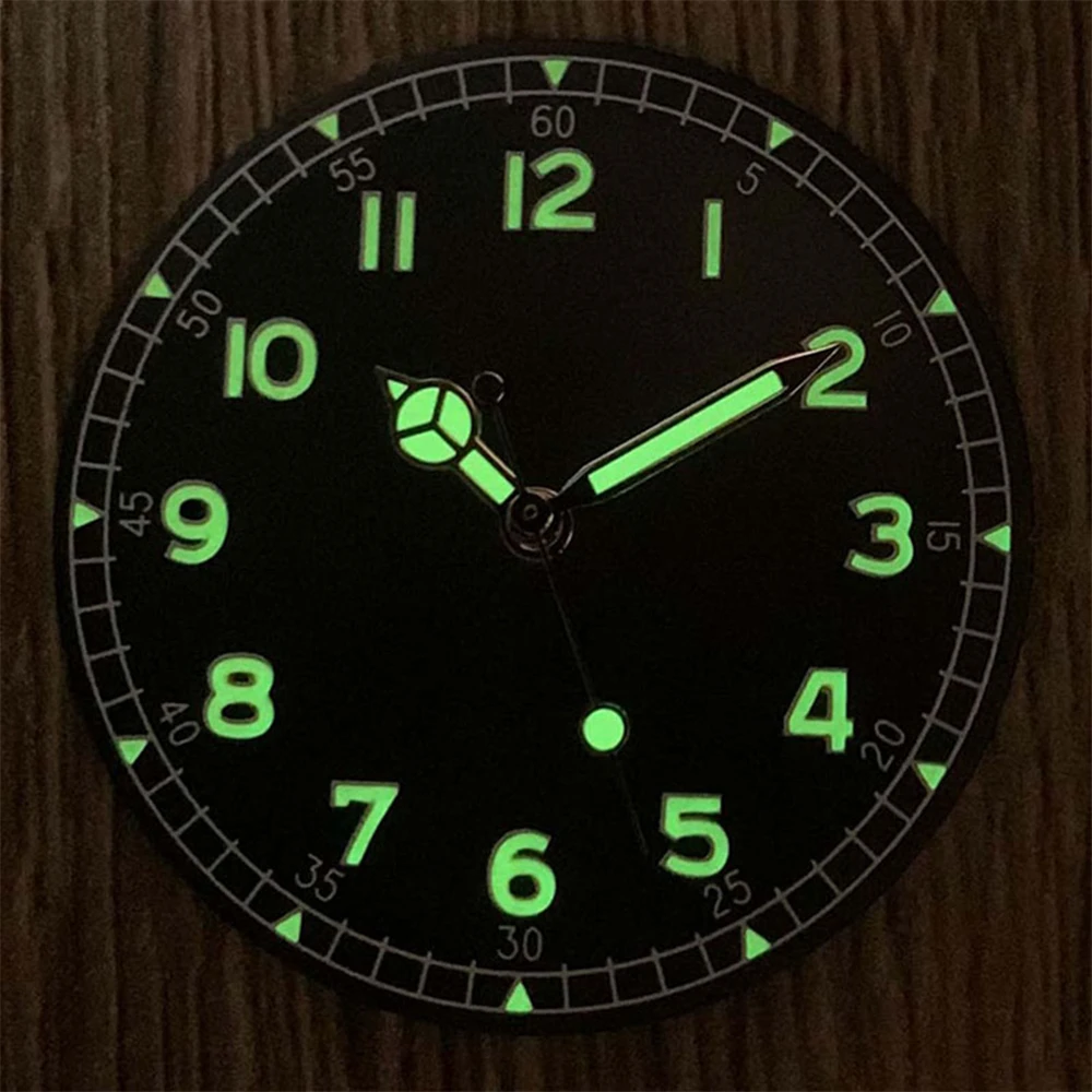 Рельсовый циферблат 33 5 мм + наручные часы одиночный календарь зеленый светящийся