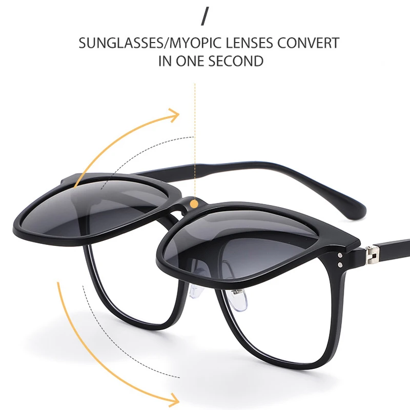VCKA 6 In 1 Polarized Optical Men Women Myopia Sunglasses Big Frames Square Magnet Clip Custom prescription G