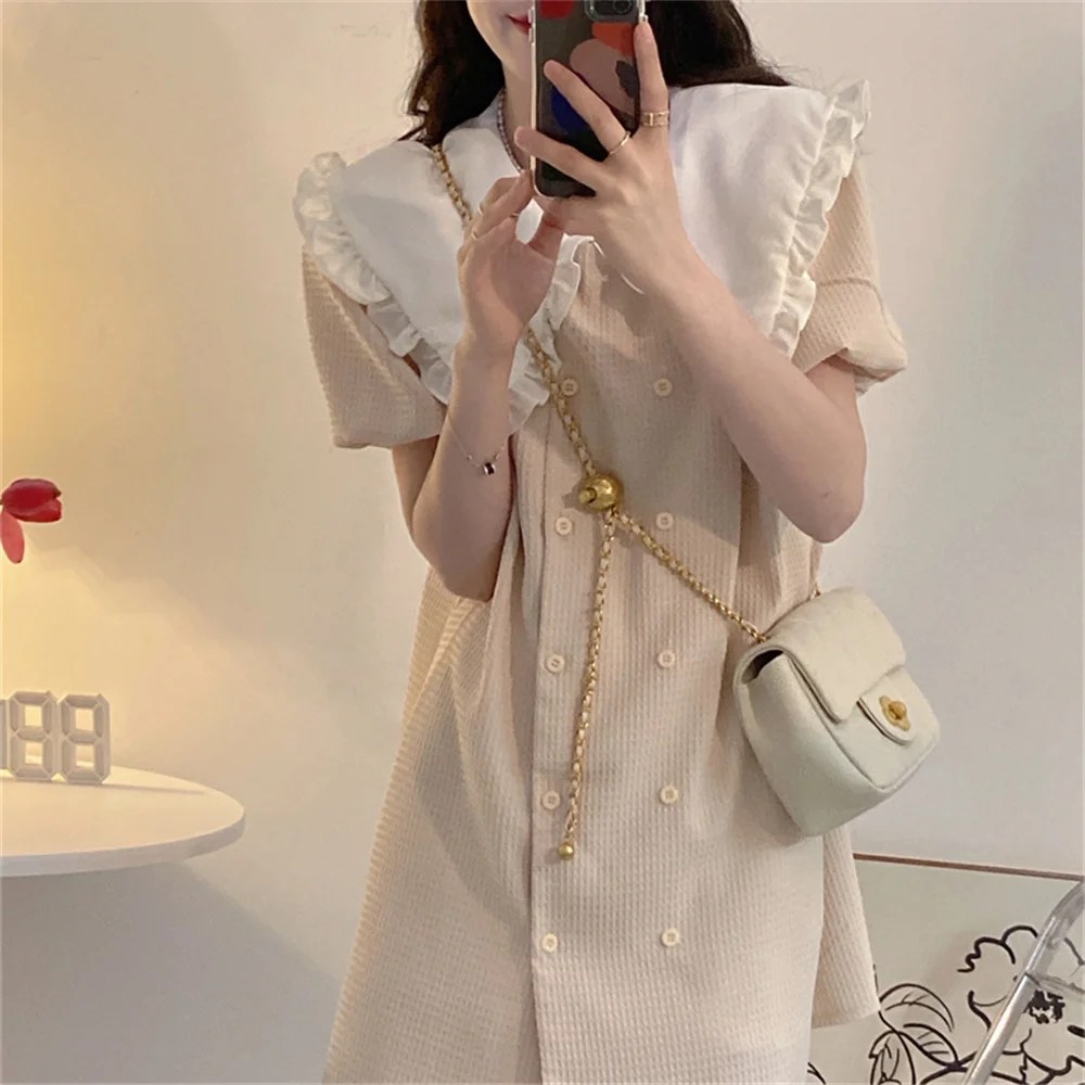 

HziriP Apricot Sweet Minimalist Mini Dress Women Lady Hot Summer 2022 Fashion Straight Casual Office Lady Chic All Match OL