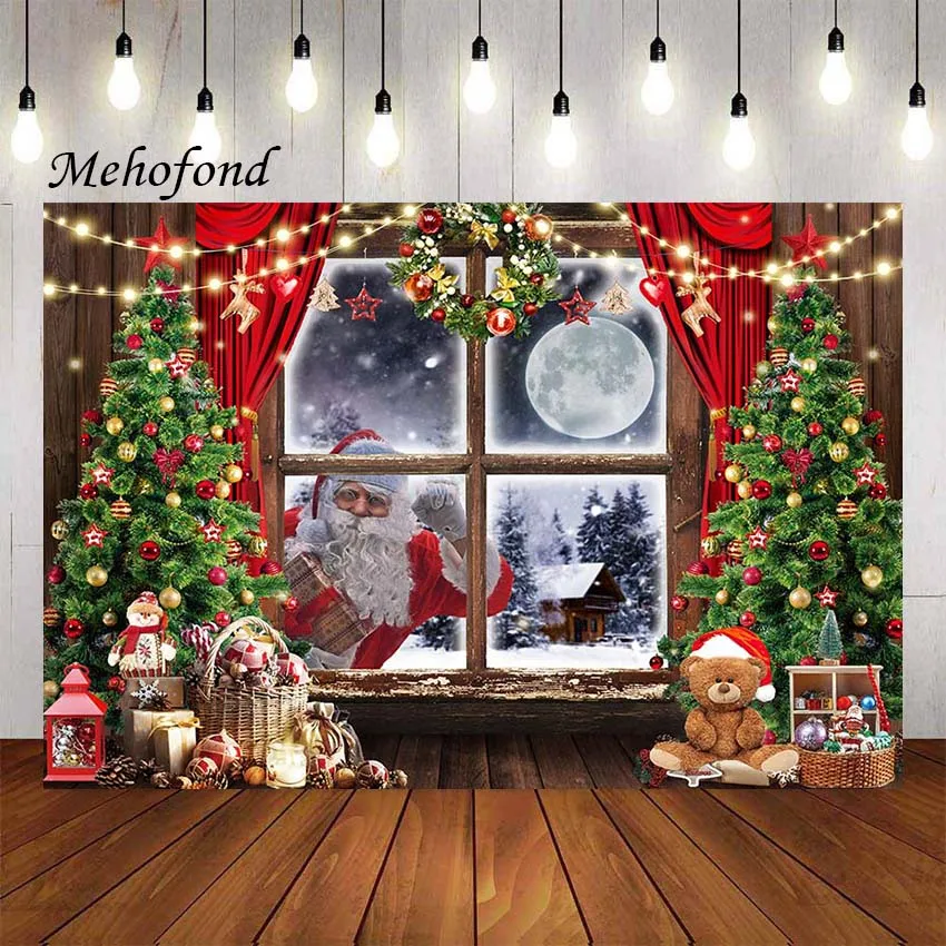 

Фон для фотосъемки Mehofond зимнее рождественское окно Санта Рождественская елка Снежная семейная детская портретная Фотостудия