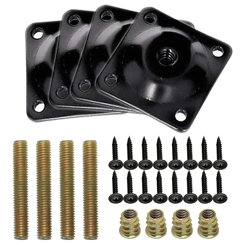 

4 Set Sofa Leg Mounting Plates Furniture Chair Connection Plate Attachment Iron Four Square Iron Piece Wooden Leg Leg Cover