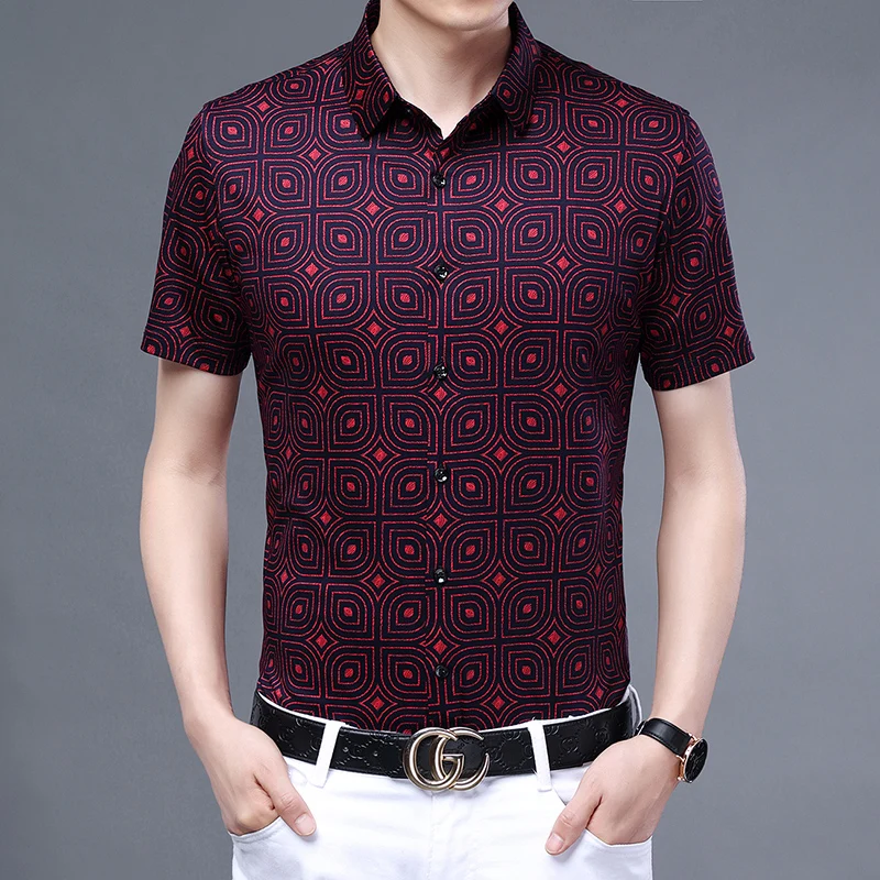 

Men's Luxury Mercerized Cotton Clothing 2022 Summr Business Stripes Shirts Male Short Sleeve 100% Cotton Dress Shirts