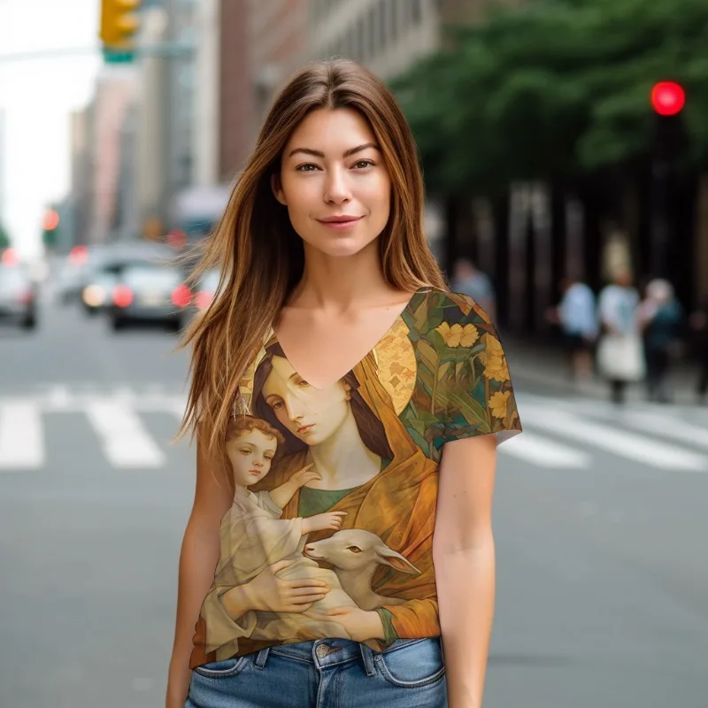 

Футболка женская с V-образным вырезом, Модный повседневный аксессуар, универсальная рубашка с 3D-принтом, с V-образным вырезом, лето