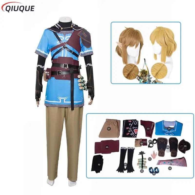 

Game Zelda Breath of the Wild Link Cosplay Costume Wig Shirt Cloak Accessories Kids Adult Men Outfit For Carnival Party