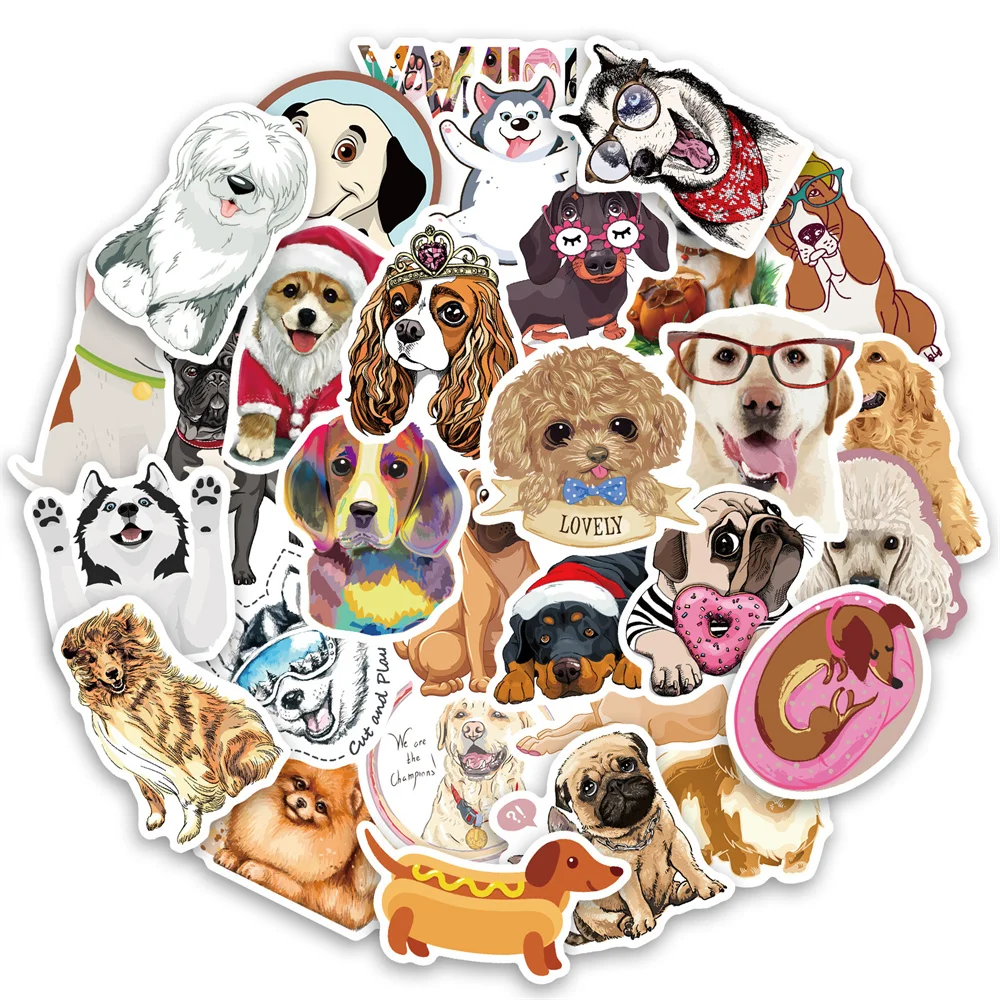 

10/30/50pcs Cute Cartoon Puppy Corgi Dog Husky Golden Retriever Cute Pet Sticker Toy Luggage Laptop Skateboard Sticker Wholesale