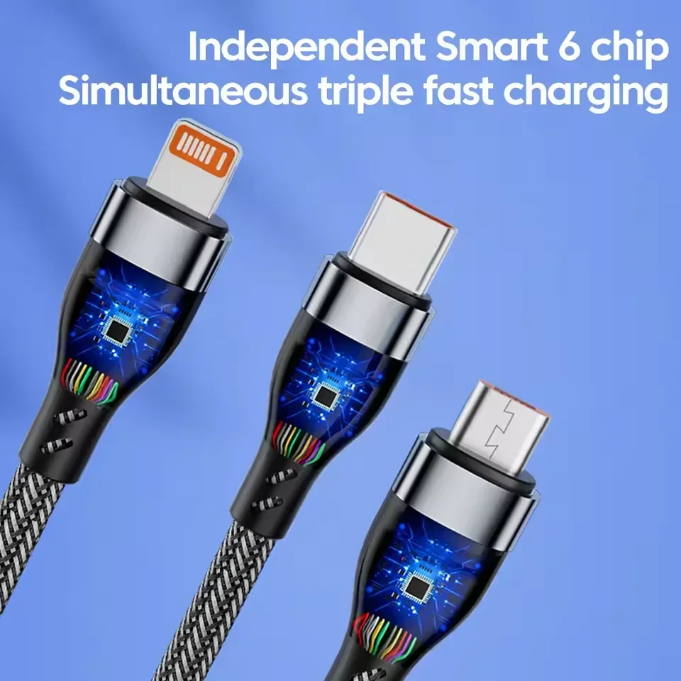 Фото Кабель для быстрой зарядки Micro USB типа C, 100 Вт, 3 в 2, для iPhone 15 14 13 12 11 Pro Max, шнур для зарядного устройства для передачи данных для Samsung Xiaomi Huawei №3