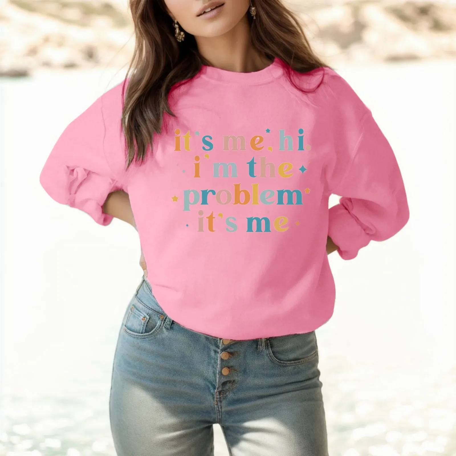 

Its Me Hi Im The Problem Sweatshirt Women'S Crew Neck Girls Shirt Cute Pullover Fall Casual Sweatshirt Blanks Vinyl Women