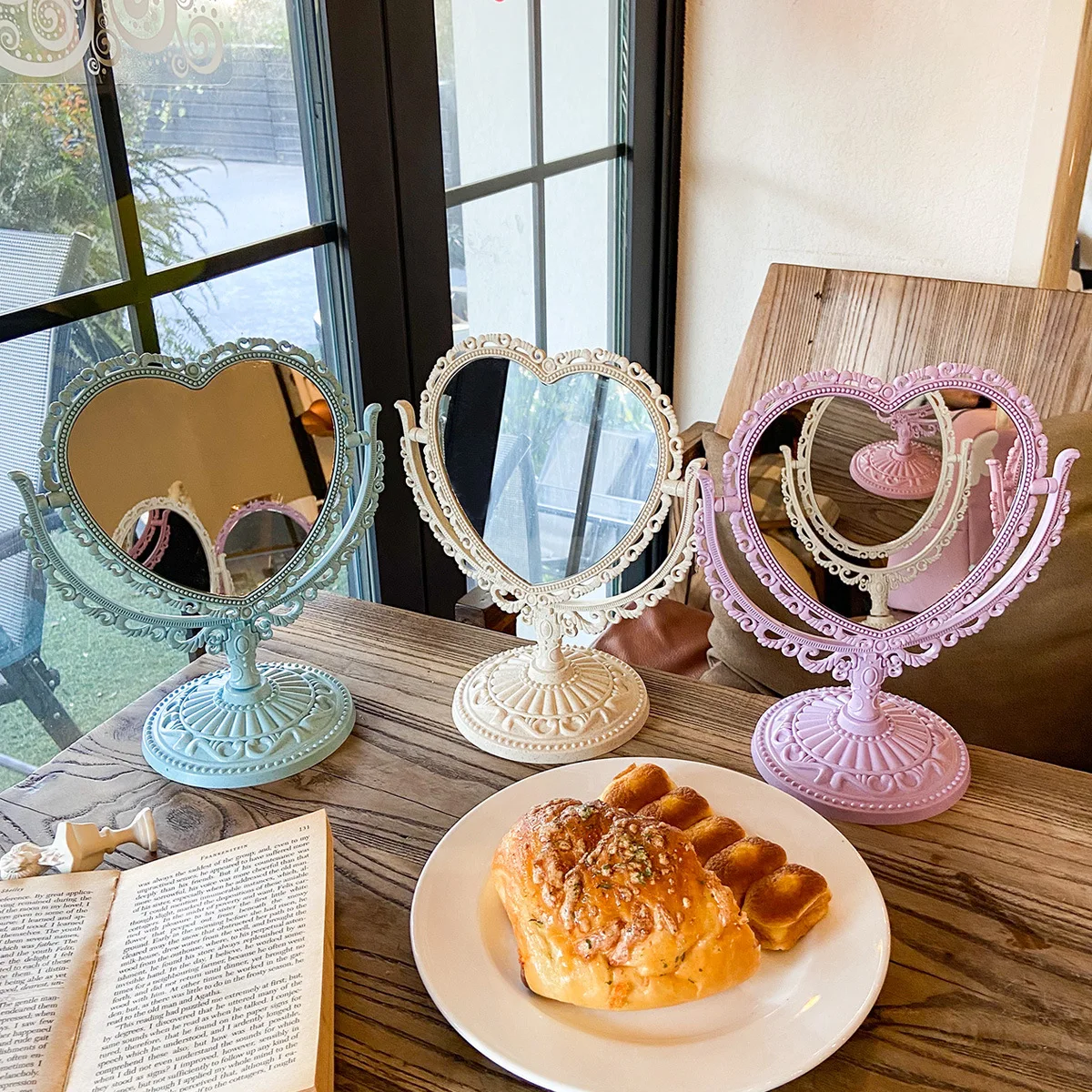 Зеркала для макияжа зеркало в форме сердца двухстороннее ручное косметическое