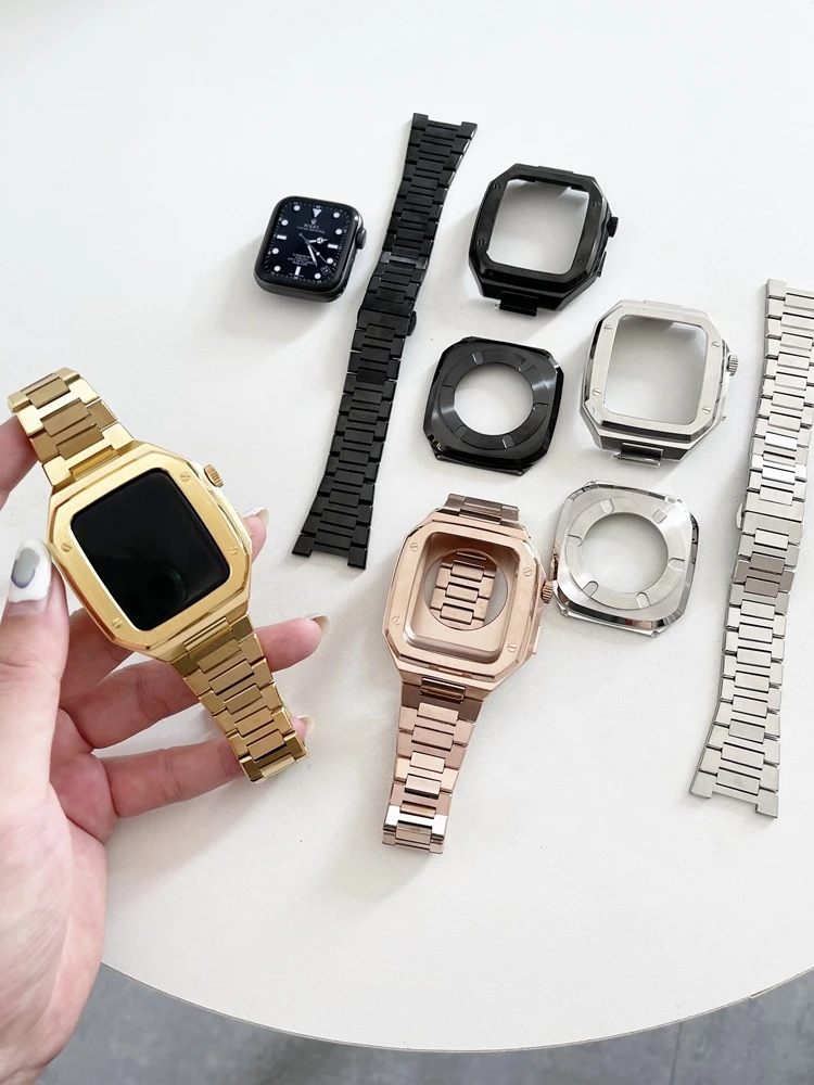 Metal Modification Set for Apple Wacth 7 45mm 316L Stainless Steel Strap Case for iWatch 6 SE 5 4 3 2 1 44mm Watch Band Kit