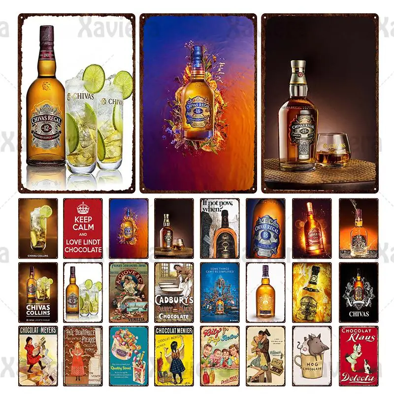 

Whiskey Chocolate Metal Sign Plaque Vintage Advertisement Poster Decorative Metal Tin Plate Pub Bar Home Shop Wall Hanging Decor