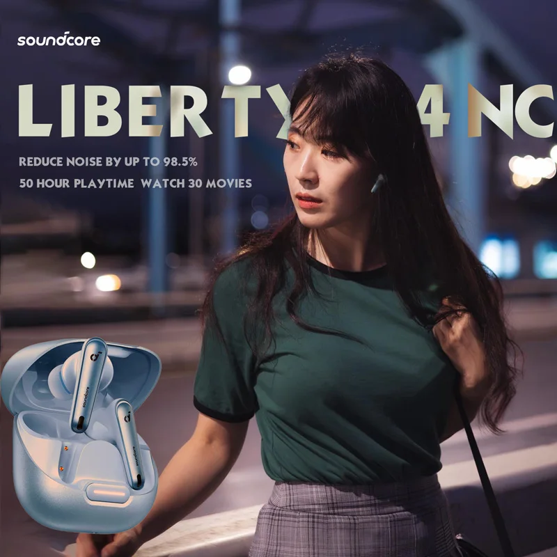 

Беспроводные шумоподавляющие наушники soundcore Anker Liberty 4 NC, 98.5% шумоподавление, 50 ч батарея, Беспроводная зарядка, TWS 5,3