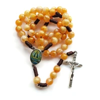 round acrylic bead rosary necklace vintage weave catholic religious cross jesus pendant necklaces for men women