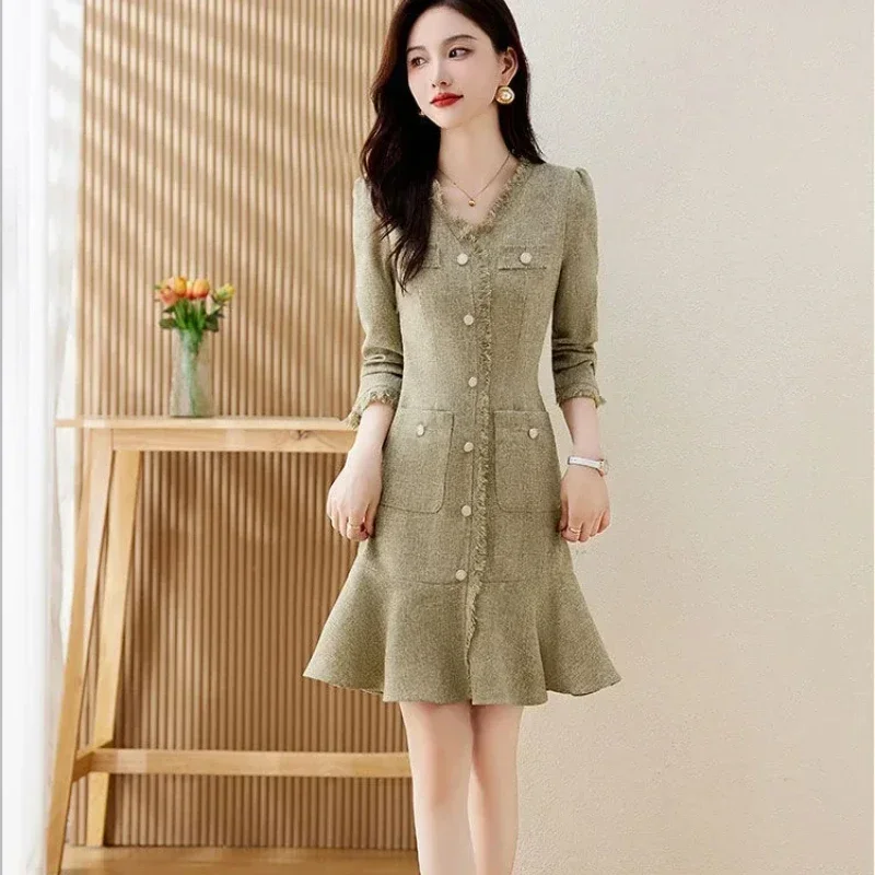 Черные женские платья с длинным рукавом весенне-осеннее модное новое женское