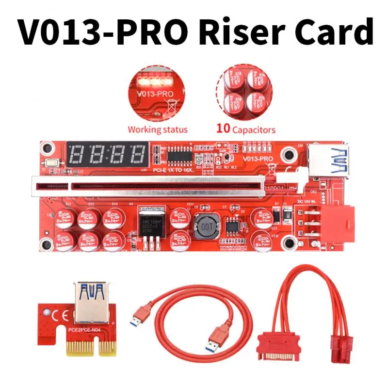 

Переходник V013 PCIE 1/6/8/12 шт., Райзер для видеокарты, PCI Express X16, удлинитель SATA на 6 контактов, кабель USB 3,0 для майнинга BTC ETH