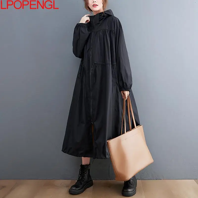 Ветровка Женский тренчкот Новинка Осень 2022 черное повседневное модное пальто