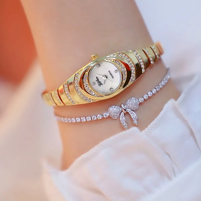 

2PCS Set Watches Women Fashion Rhinestone Luxury Stainless Steel Bracelet watches Ladies Quartz Dress Watches Reloj Mujer Clock