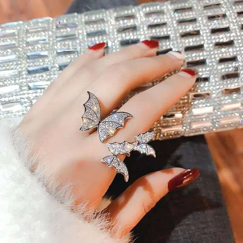 

Fashion Zircon Butterfly Rings for Women Exaggerated Luxury Wedding Ring Opening Index Finger Jewelry Wife Lady Gift 2023