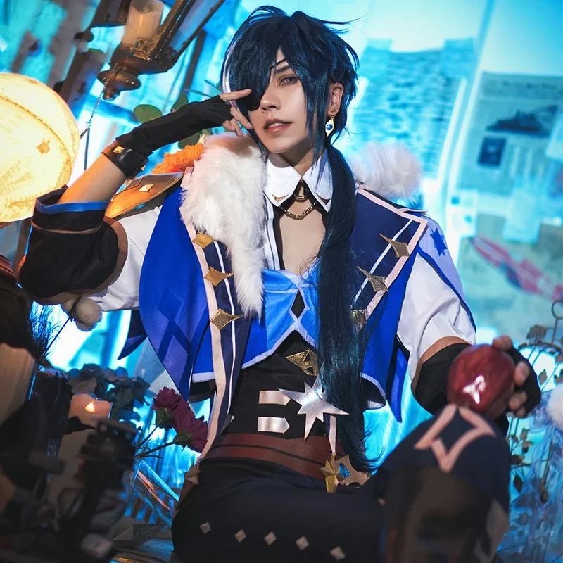 Качественный костюм для косплея Kaeya повязка на глаза Genshin Impact Icy Featherflight парик