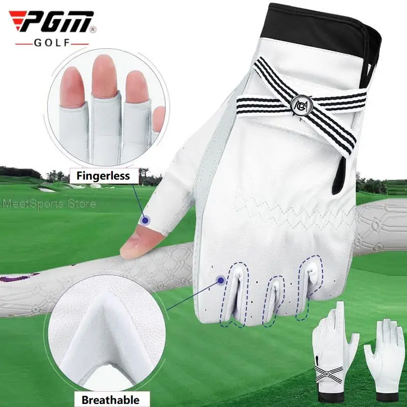

Pgm 1 Pair Women Fingerless Golf Gloves Left Right Hand Sheepskin Gloves Lady Breathable Mitten Anti-Skid Leather Glove Bowknot