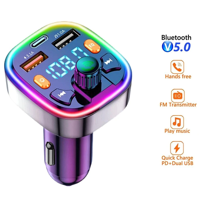 

Q5 Car MP3 Player FM Radio Transmitter PD20W Flash Charger Digital Display Hands-Free Calls USB Fast Charge Adapter for Ca