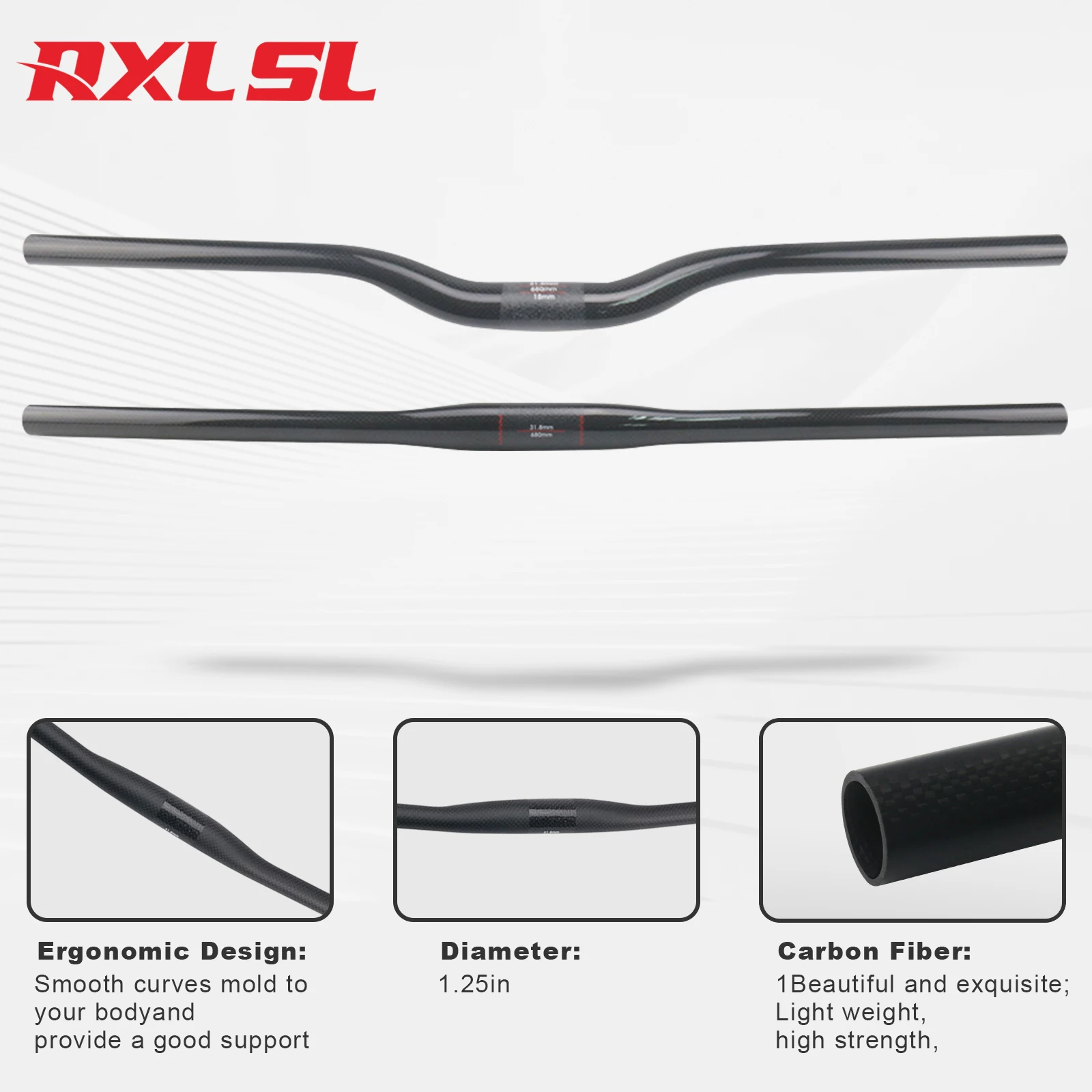 Фото RXL SL Карбоновый руль для горного велосипеда, прямой плоский/стойкий руль, руль для горного велосипеда 31,8 мм, 600-760 мм, без логотипа, 3K, матовый №1
