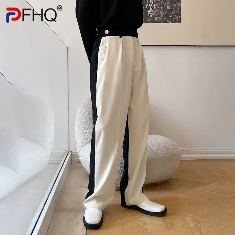 

Модные Цветные контрастные красивые мужские брюки PFHQ, корейские стильные мешковатые высококачественные элегантные широкие брюки, весна 2023