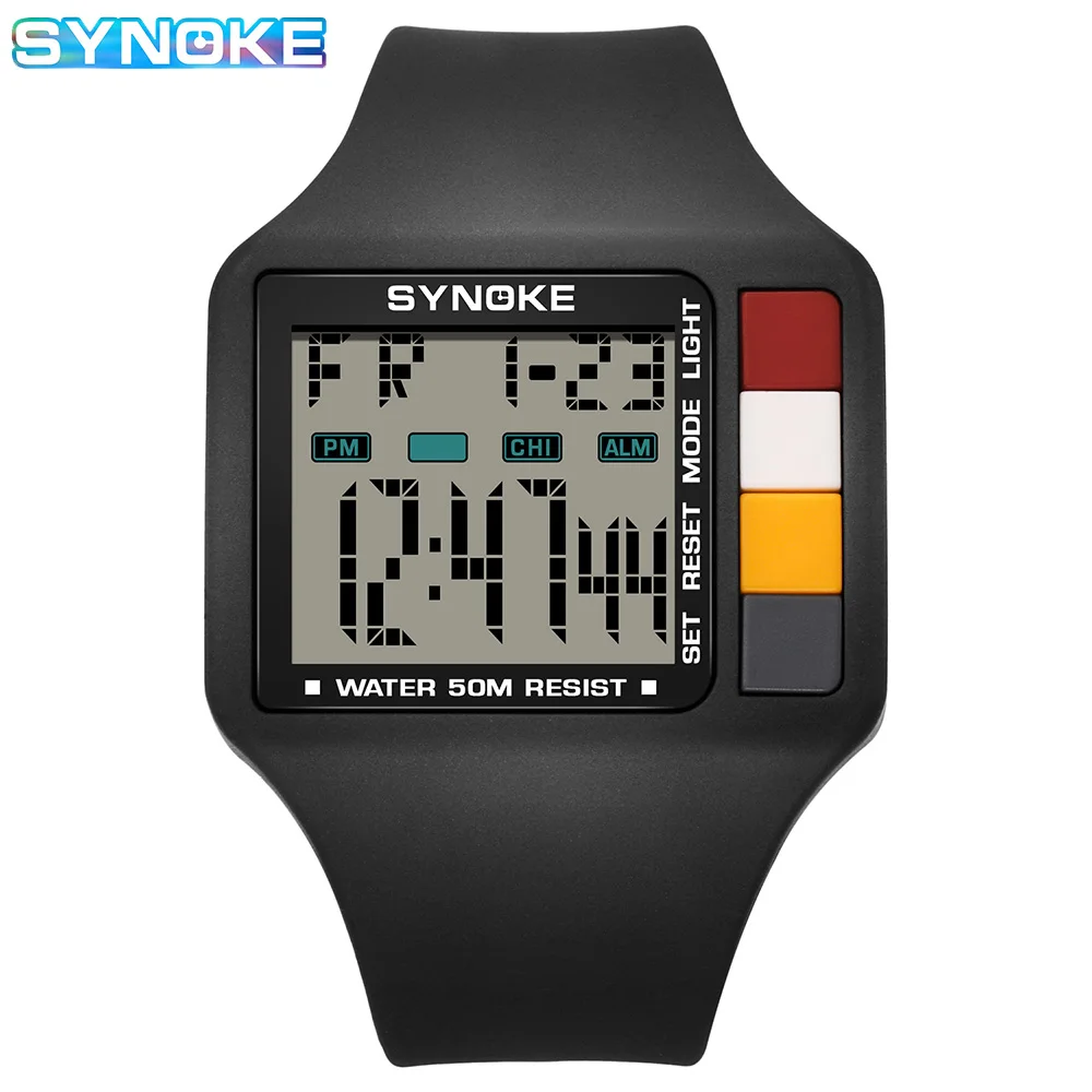 Мужские цифровые спортивные часы Synoke с большим экраном водонепроницаемые