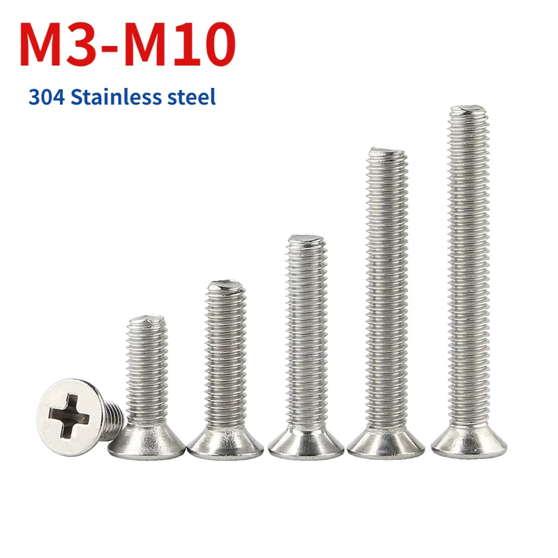 

М3, М4, М5, М6, М8, М10, 304, болты из нержавеющей стали с плоской потайной головкой и плоским концом