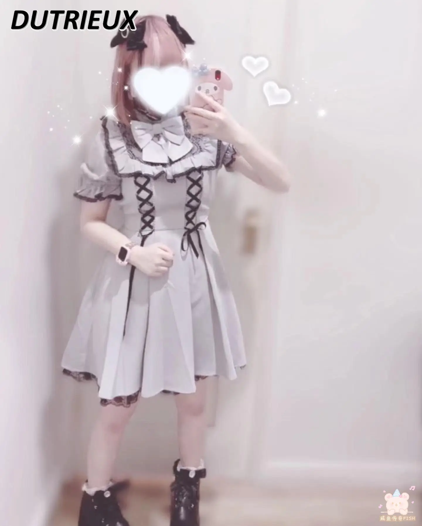 

Cross Bow Ruffled Lace Strap Mine Short Sleeve Midi Dress Female SC Rojita Dress Women 2023 Summer Sweet Cute Black Midi Dress