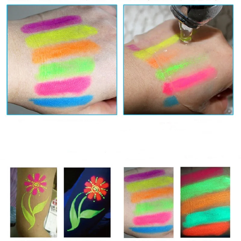 6 цветов краска для Хэллоуина яркая светящаяся в темноте черная лица и тела