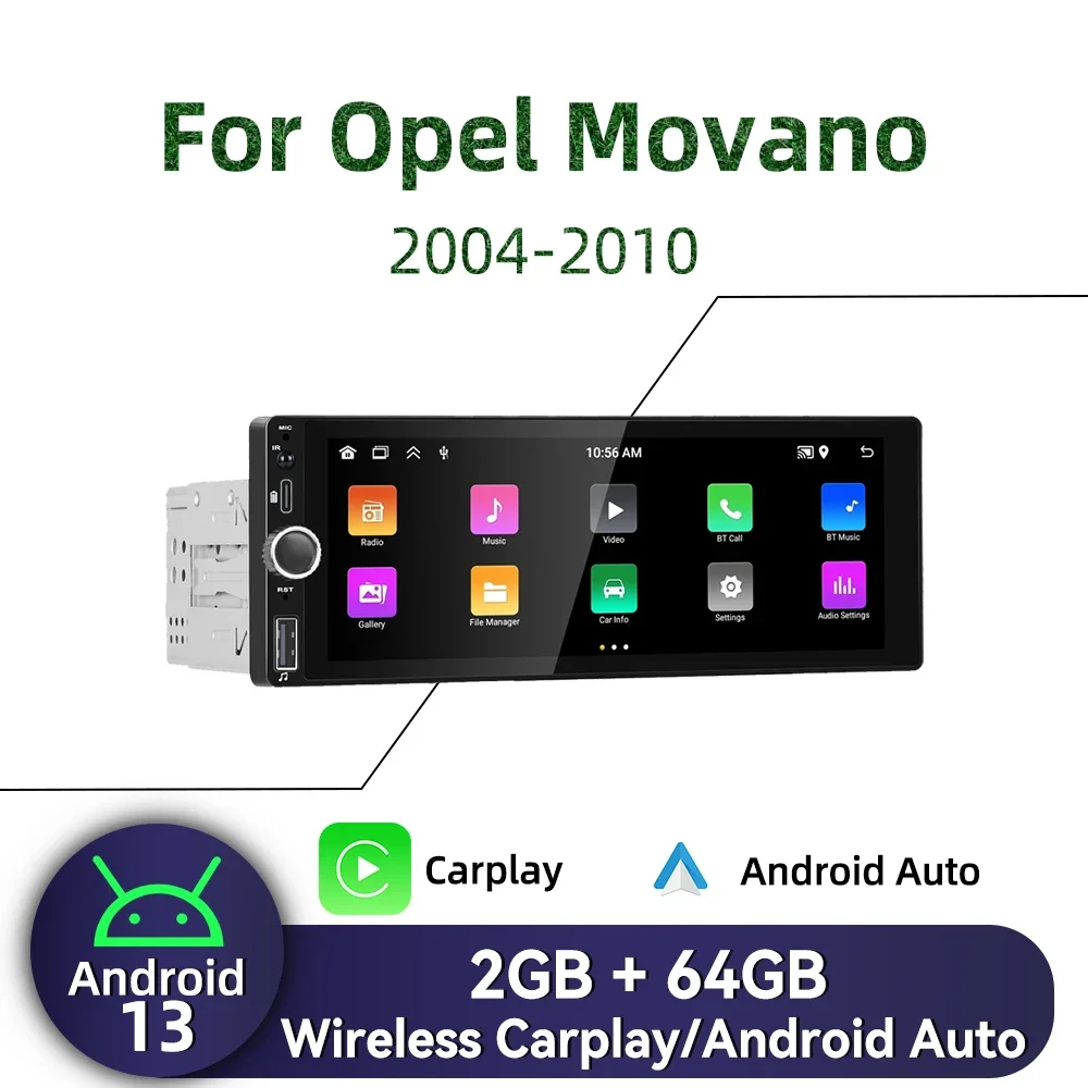 Для Opel Movano 2004-2010 1-диночное Android-радио Carplay Android Auto 6 86 &quotэкран Стерео Автомобильный