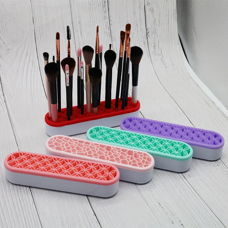 

Shelf Makeup Brush Holder Nail Pen Holder Display Stand Rack Brush Storage Case Silicone Organizer Drying Shelf For Makeup Brush