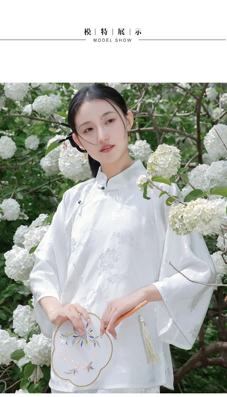 Женская однобортная блузка в китайском стиле Элегантная Дамская с цветочным