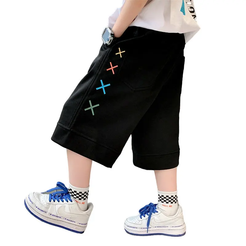 2023 Summer Shorts for Kids Boy Korean Children White Black Sport Clothes Teenage Loose Cotton Short Sweatpants 5 To 14Years Old