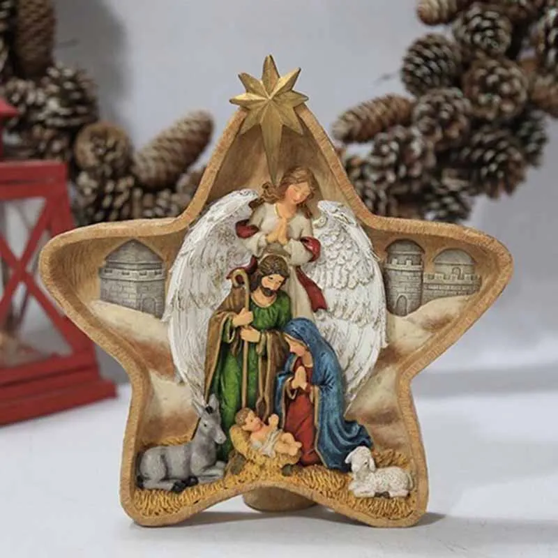 

Nativity Scene Crib Decoration Figurines Miniatures Ornament Modern Church Christmas Gift Home Decor Desktop Resin Ornaments