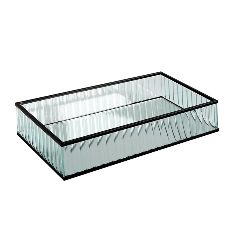 

Multifunction Glass Mirror Tray Metal Edge Red Wine Plate Decorating Storage Tray Cake Tools Home Decoration