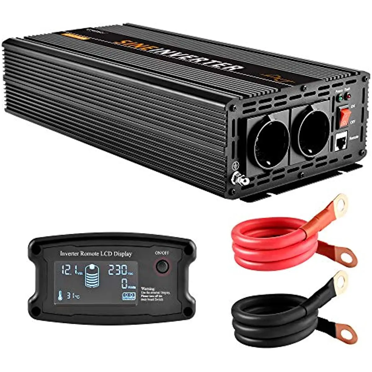 

EnRise 1000 W 1500 W 2500 W Pure Sine Wave Voltage Converter, Inverter, DC 12 V 24 V to AC 230 V with LCD Remote Control
