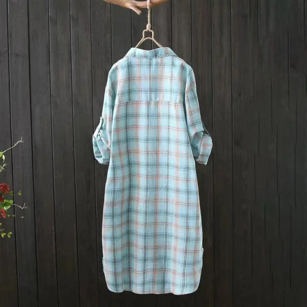 

Stylish Mid-length Shirt Single-breasted Breathable Shirt Coat Trendy Classic Plaid Printing Lady Shirt Coat