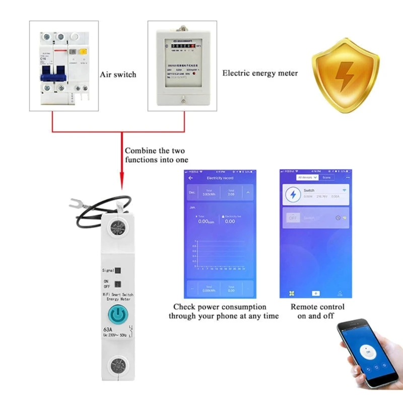

Умный счетчик энергии, таймер, мониторы энергопотребления, счетчик кВтч, ваттметр, 230 В, 63 А