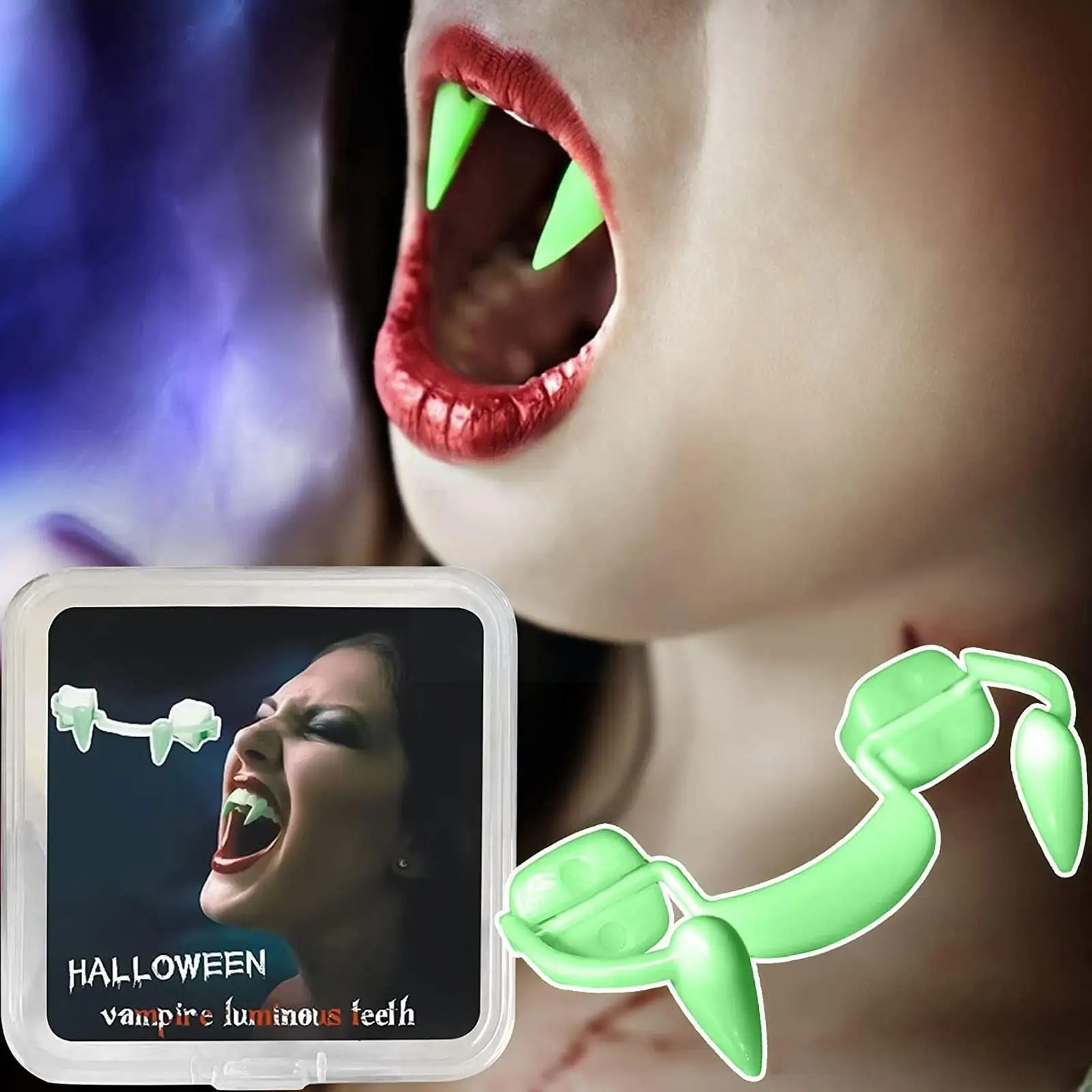 

1 Pair Fake Teeth Glow Luminous Dentures Light Up Mouth Makeup Halloween Party Cosplay Prop Werewolf Zombie Fangs Braces L8k6