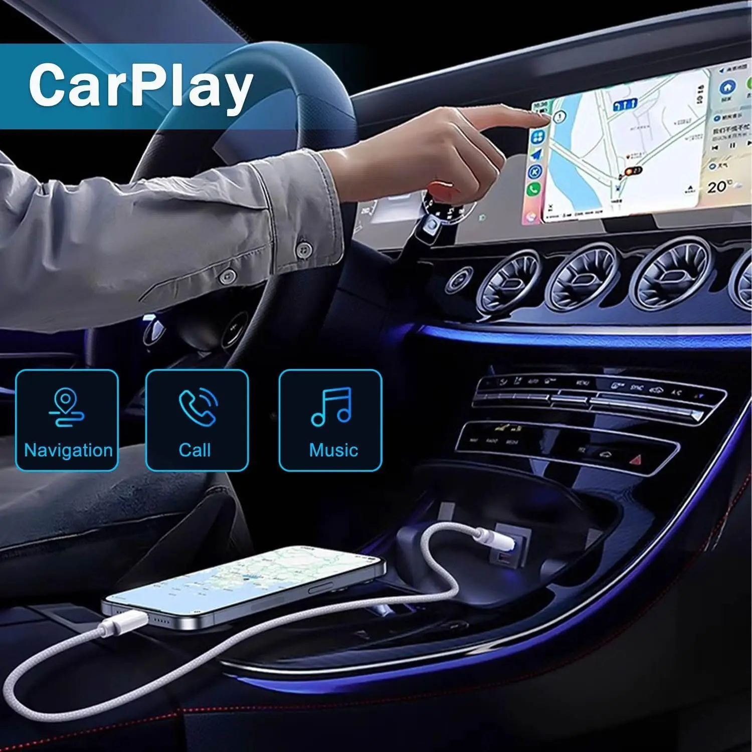 Фото Оригинальный кабель для быстрой зарядки USB-C Carplay мощностью 60 Вт для Apple iPhone 17 16 Pro Max 15 Plus, зарядный кабель типа C Xiaomi Samsung №5
