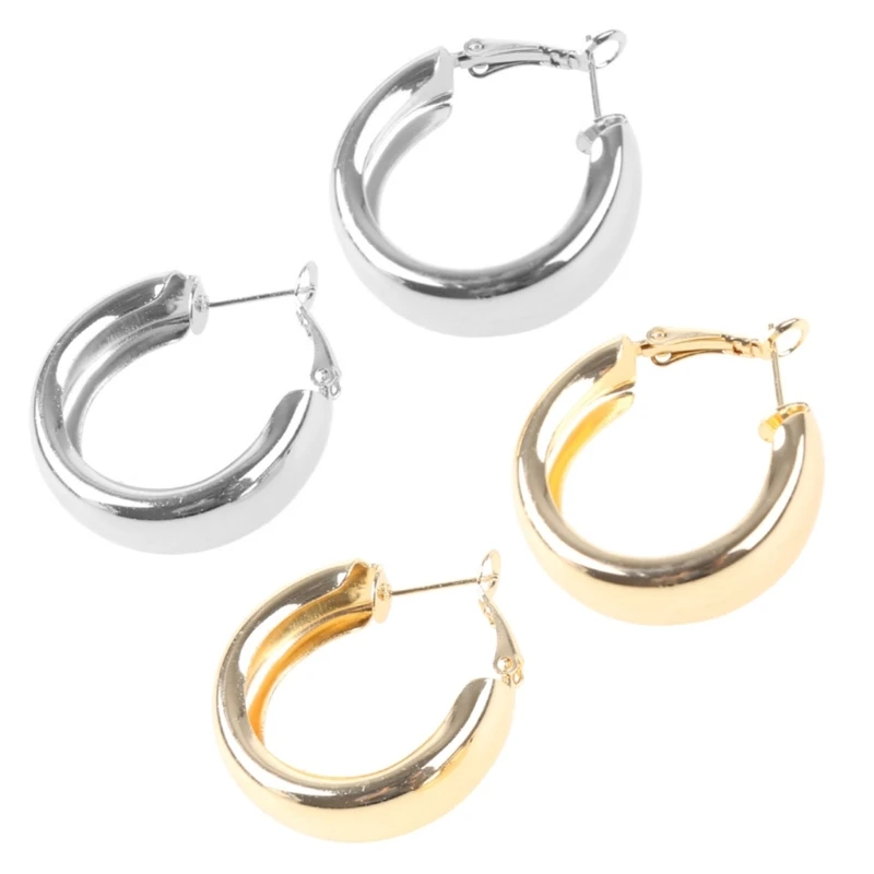 

Gold/Silver Colored Classic Shiny Polished Round Hoop Earrings