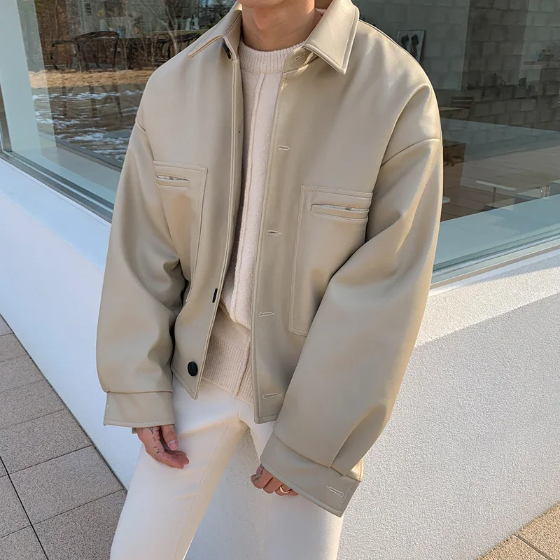 

Men's Thickened Autumn New PU Leather Coat Clothing Trend Handsome Loose Korean New Single Breast Coat 2021 Short Clothes