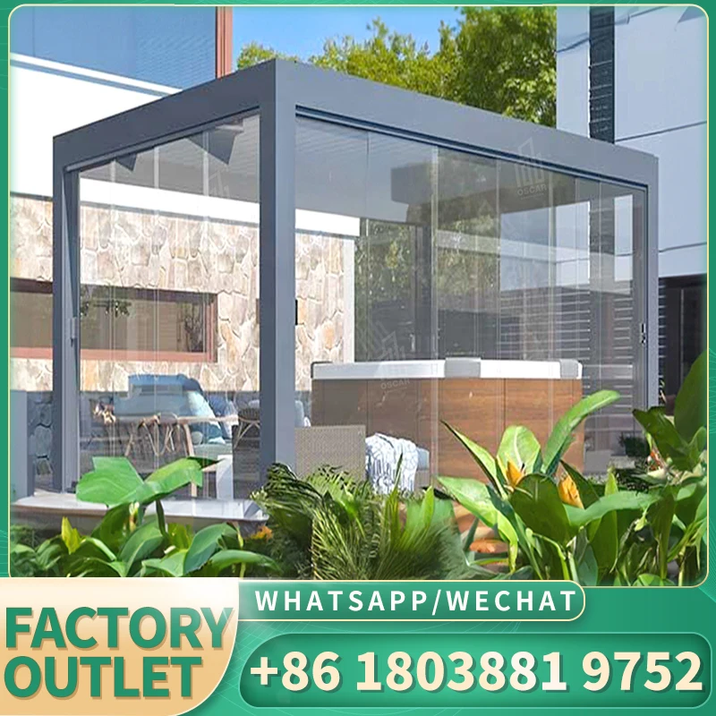 Электрическая выдвижная алюминиевая беседка с жалюзи внешняя электрическая