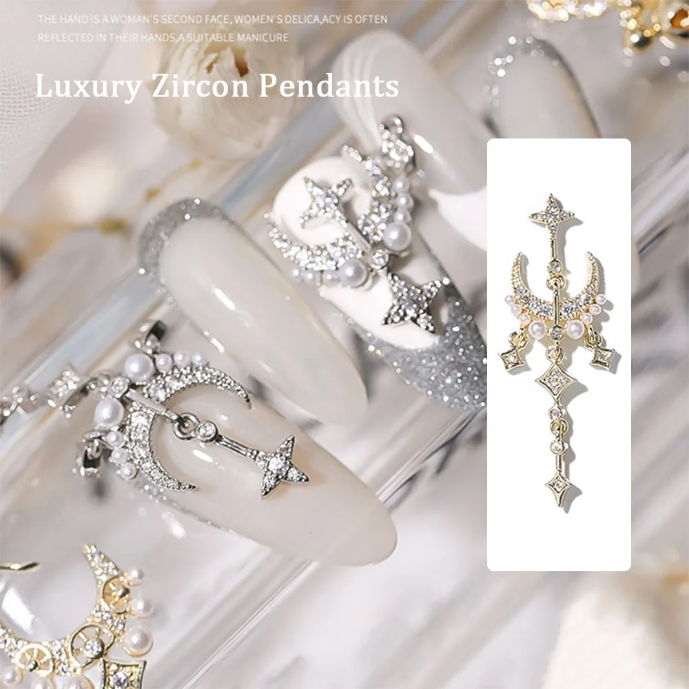

Bougie Duchess: Niche Luxury Pendants Nail Zircon Charm Vintage& Modern Moon + Starlight Dangle Pearl Queen Adorn Nail Jewellery