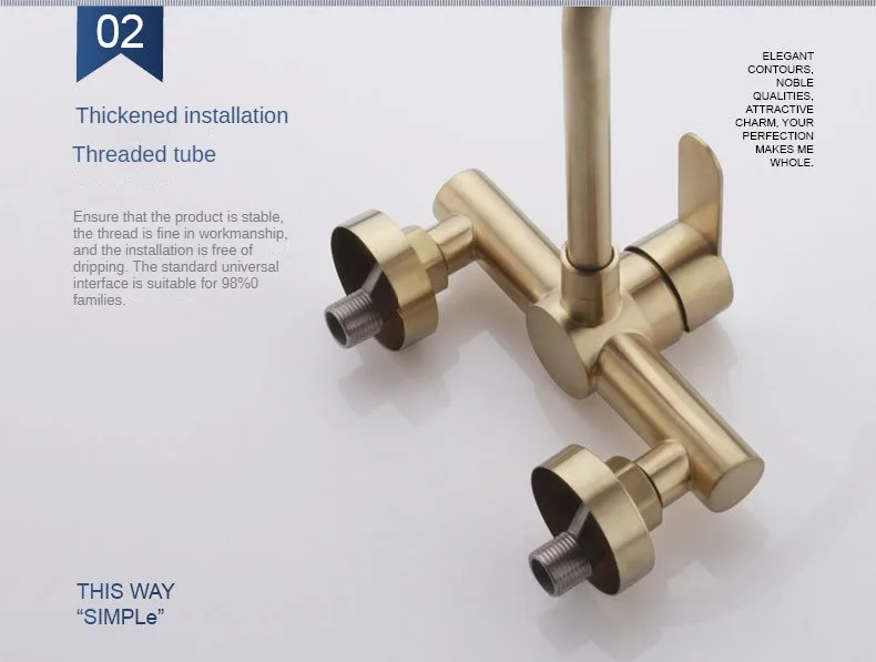 Матовый Золотой Кухонный Настенный Смеситель Вращающийся Для Раковины Из