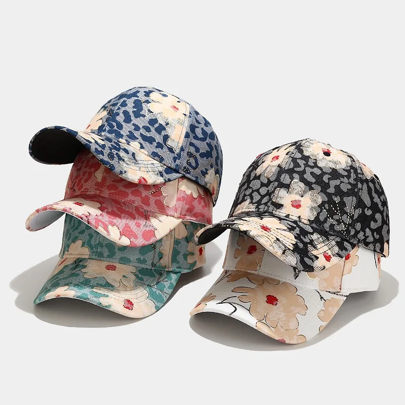 

2022 New Women's Hats Fashion Flower Pattern Caps Outdoor Leisure Sunscreen Sunshade Baseball Cap Casquette
