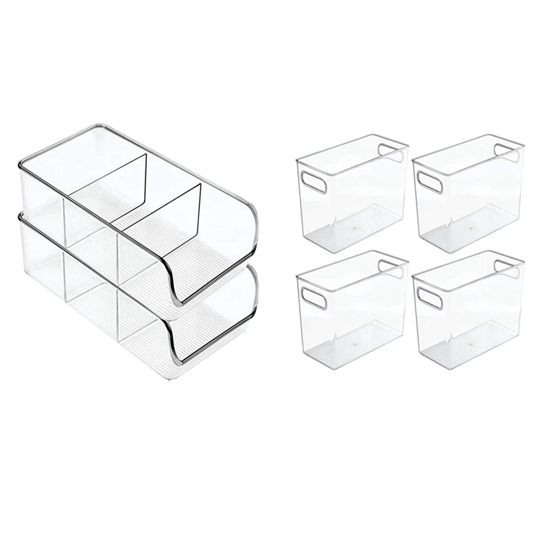 

6 Pcs Food Packet Kitchen Storage Organizer Bin With Handles, 2 Pcs 28X12.7X8.8Cm & 4 Pcs 26.1 X 9.7 X 15.3Cm