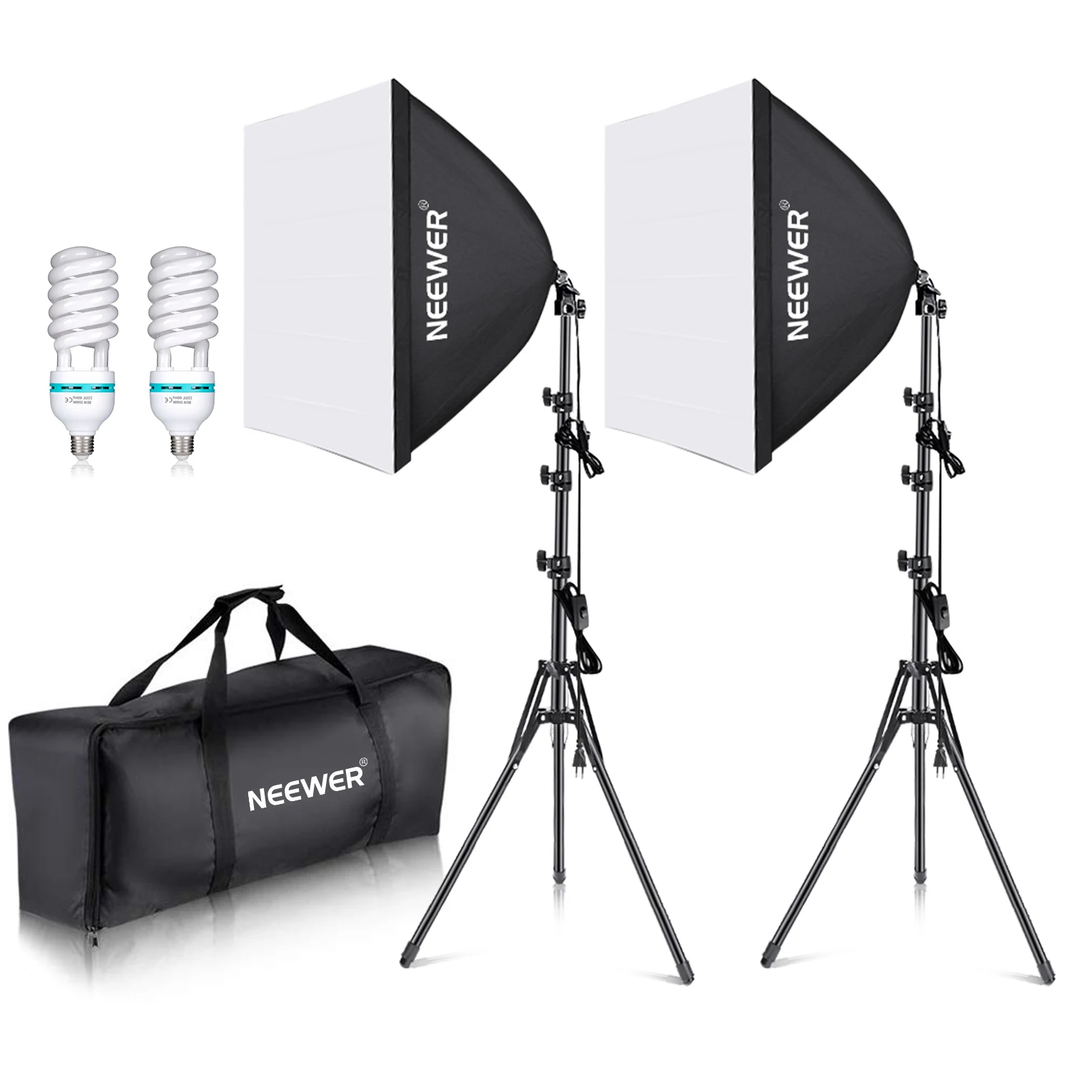 

NEEWER 700W Equivalent Softbox Lighting Kit, 2Pack 5500K CFL Lighting Bulbs, 24x24 Inches Softboxes With E27 Socket
