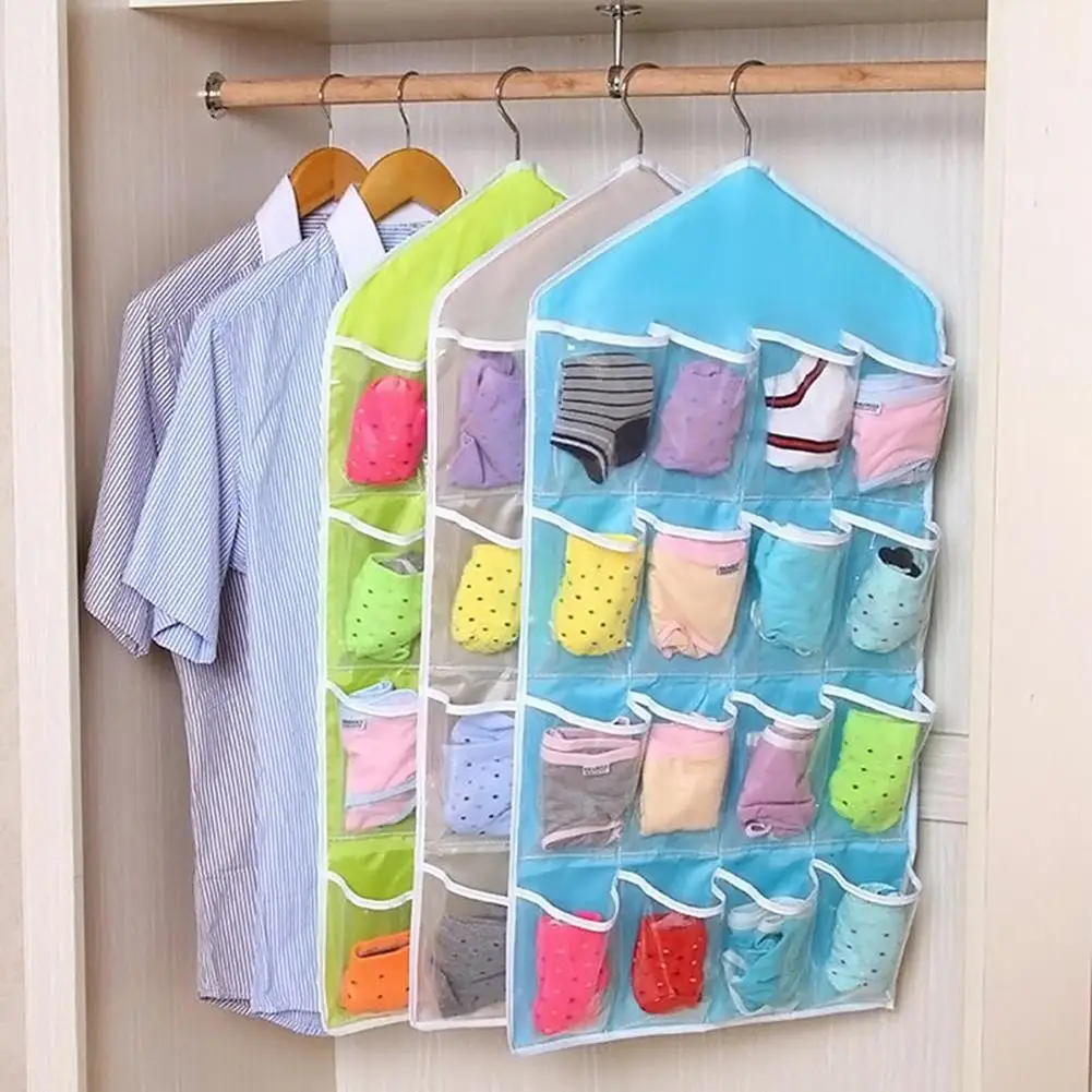 

4Pcs Portable 16 Grid Closet Multi-role Hanging Bag Socks Bra Underwear Rack Hanger Storage Organizer Storage Box Wall-Mount